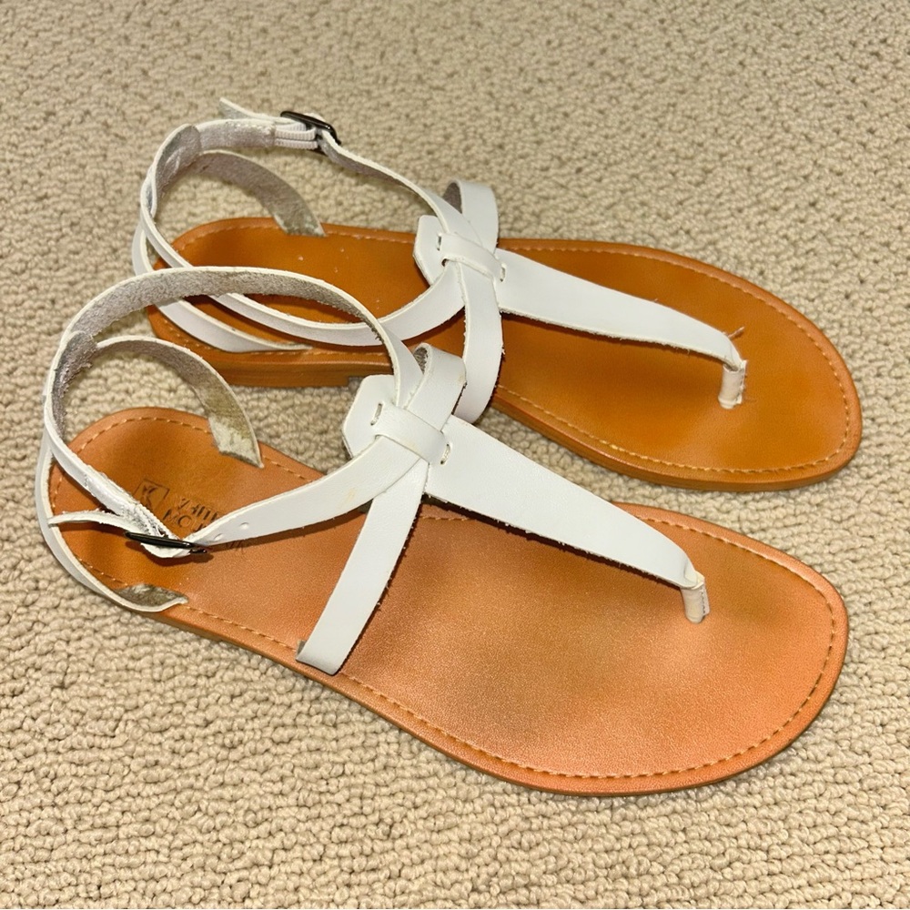 White T-Strap Sandals